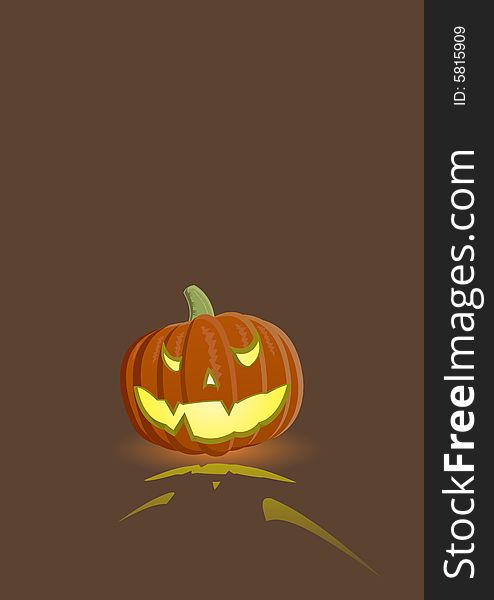 Vector illustration of an evil pumpkin on dark brown background