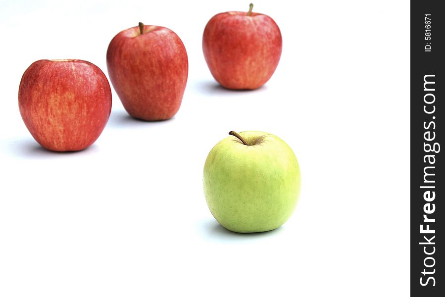 Red and green fresh juicy apples isolated on white. Red and green fresh juicy apples isolated on white