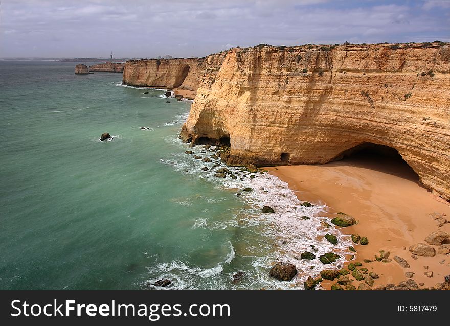 Beautiful beach with caves (Algarve/Portugal). Beautiful beach with caves (Algarve/Portugal)