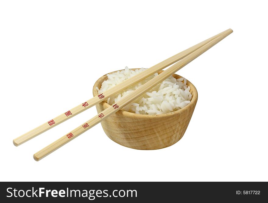 Rice in wooden bowl