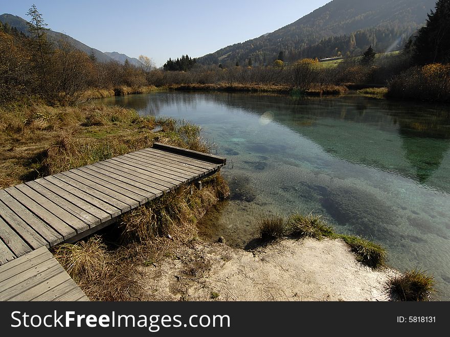 River Sava's spring, emerald waters beneth the alps. River Sava's spring, emerald waters beneth the alps