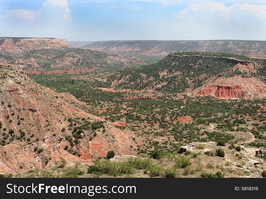 View of the ravine in the Palo Duro Canyon. View of the ravine in the Palo Duro Canyon.