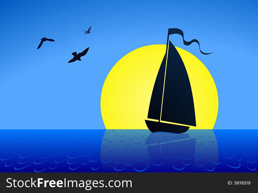 Vector illustration of sailing yacht