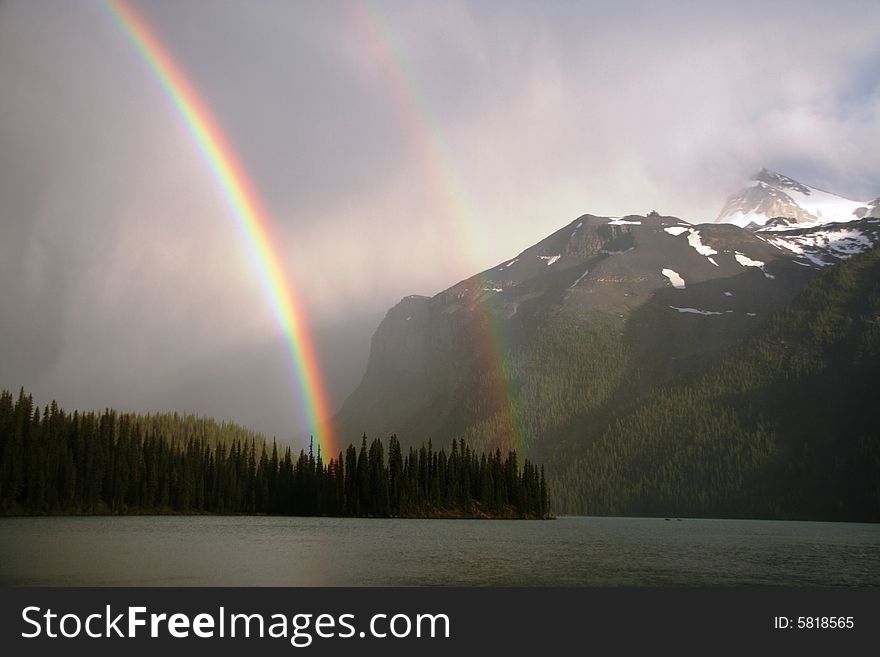 Rainbow over Maligne Lake, Jasper National Park, Canada