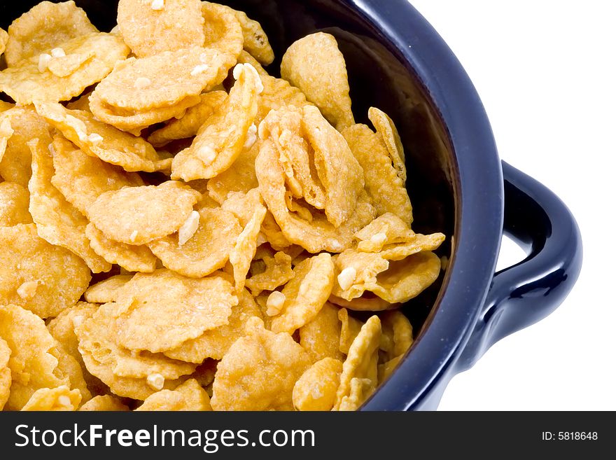 A bowl of plain dry cornflakes - healthy diet. A bowl of plain dry cornflakes - healthy diet