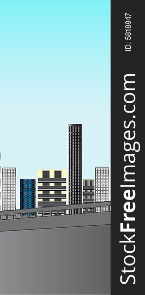 A scalable vector illustration of a city block on a clear day. A scalable vector illustration of a city block on a clear day.