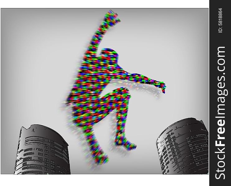 A man long jumping with two skyscrapers in the background. Fully scalable vector illustrated. A man long jumping with two skyscrapers in the background. Fully scalable vector illustrated.