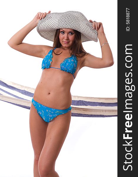 Sexy Woman Wearing Bikini With Summer Hat