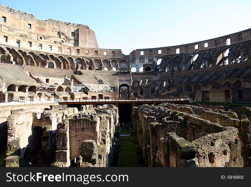 The ancient Roman Colosseum in Rome, Italy.