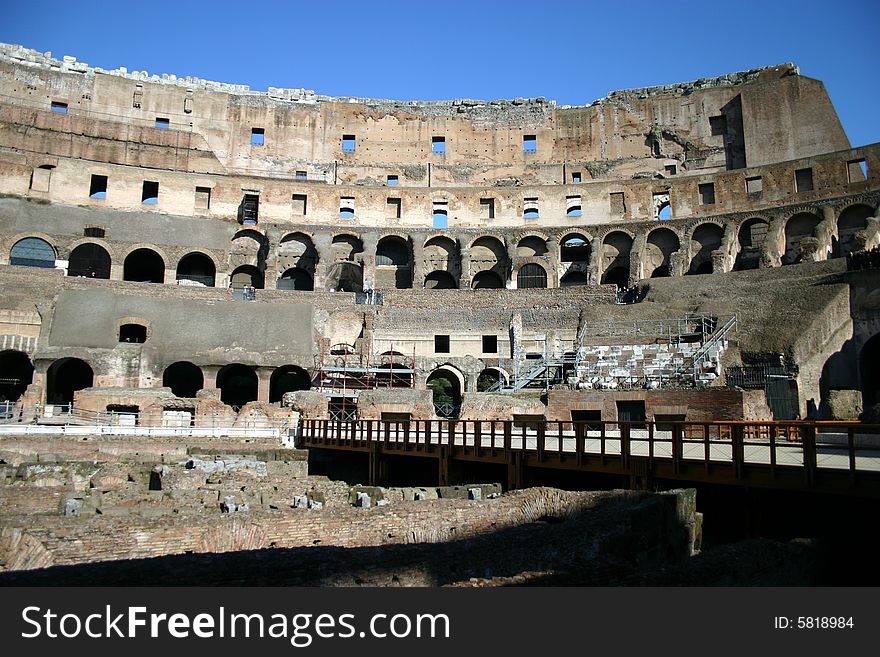 The ancient Roman Colosseum in Rome, Italy.