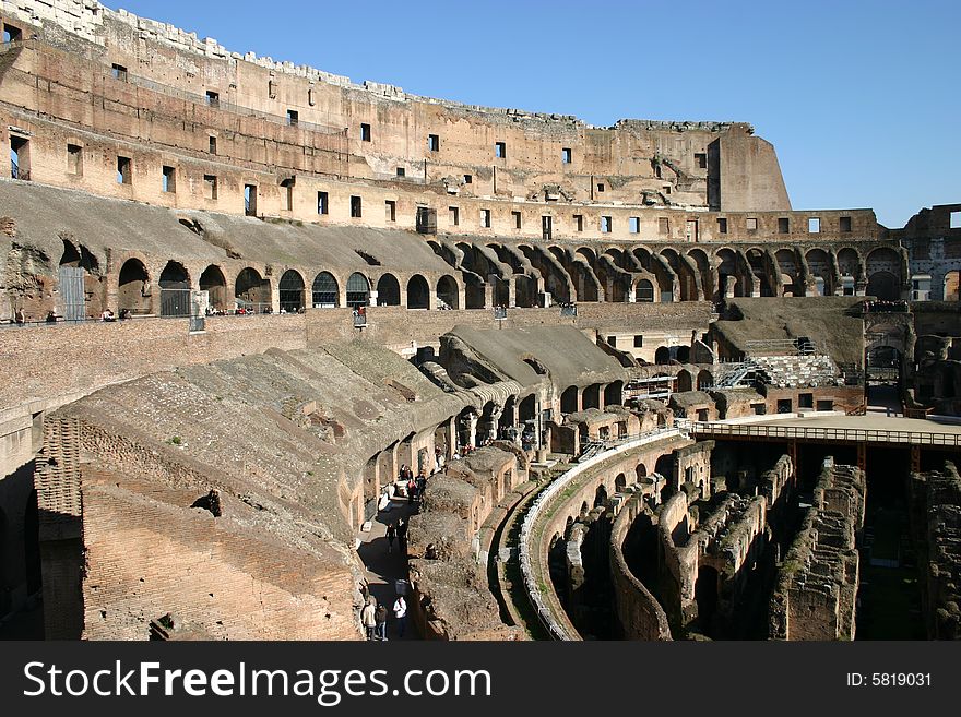 The ancient Roman Colosseum in Rome, Italy. The ancient Roman Colosseum in Rome, Italy.