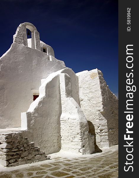 The famous White Church on Mykonos in the Greek Islands. The famous White Church on Mykonos in the Greek Islands