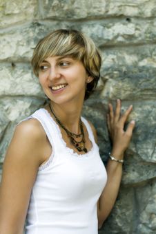 A Nice Lady Near Wall Royalty Free Stock Photography A Nice Lady Near Wall Royalty Free Stock Photography