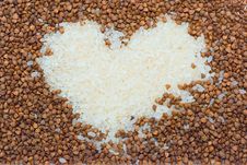 Vegetarian Concept - Heart From Buckwheat And Rice Stock Photo Vegetarian Concept - Heart From Buckwheat And Rice Stock Photo