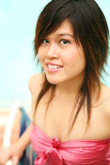 Portrait Of Young Girl By Pool Side Royalty Free Stock Images