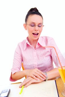 Young Businesswoman Working In Cafe Royalty Free Stock Image