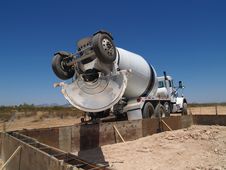 Cement Mixing Truck On Excavation Site - Horizo Royalty Free Stock Images Cement Mixing Truck On Excavation Site - Horizo Royalty Free Stock Images