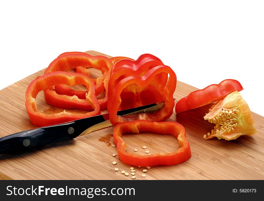 Sliced Red Peppers with copy space
