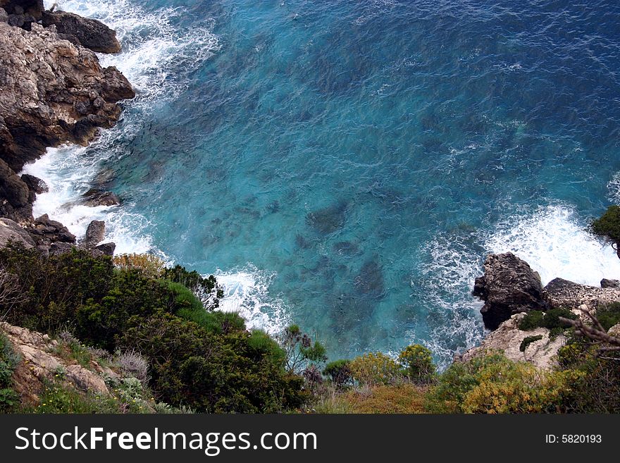 The rocky shore of the island Kefalania in Greece. The rocky shore of the island Kefalania in Greece.
