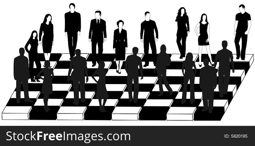 Illustration of business people and chess