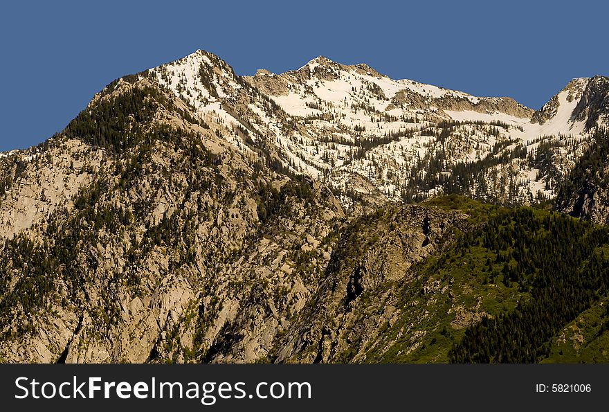 Peaks of the Wasatch Mountains, east of Salt Lake City Utah, still with snow on top.