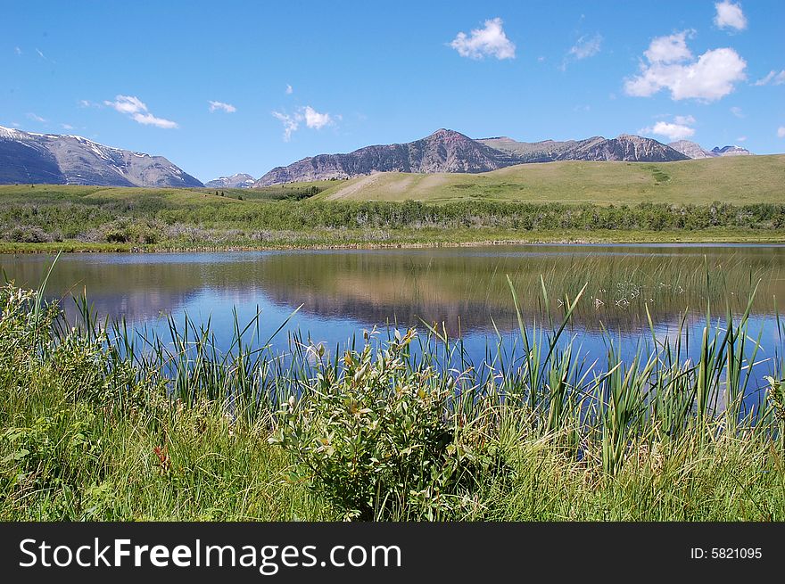 Landscapes of snow mountains, lake and lakeside wild flowers in waterton lake national park, usa. Landscapes of snow mountains, lake and lakeside wild flowers in waterton lake national park, usa