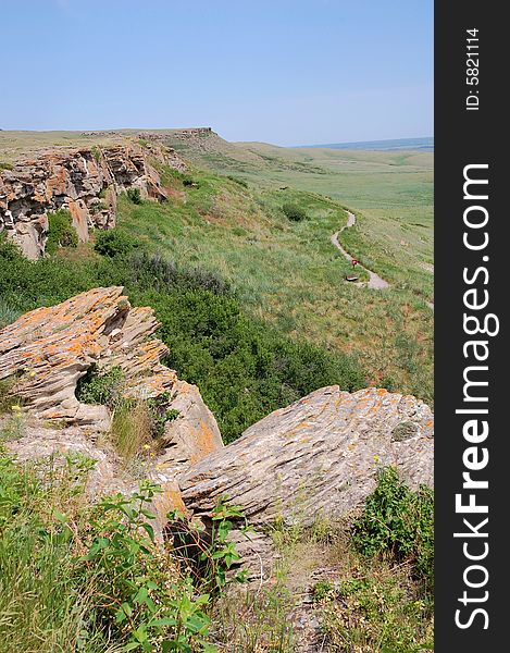 The sandstone cliffs in head-smashed-in buffalo jump historic site, alberta, canada