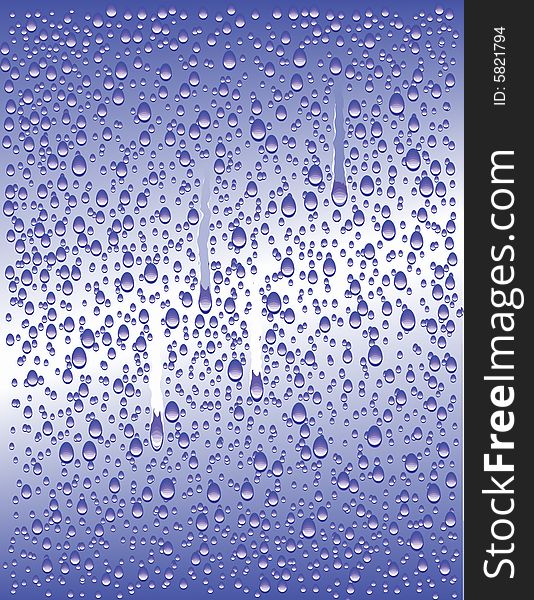 Glass on the blue background with drops of water. Drops flowing down. Glass on the blue background with drops of water. Drops flowing down.