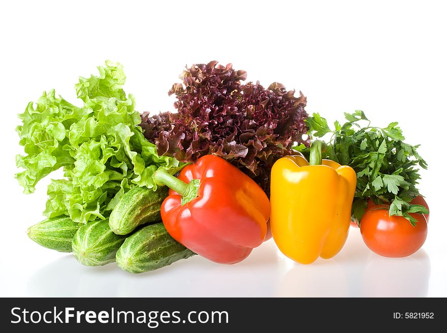 Fresh rav vegetables on a white background. Fresh rav vegetables on a white background