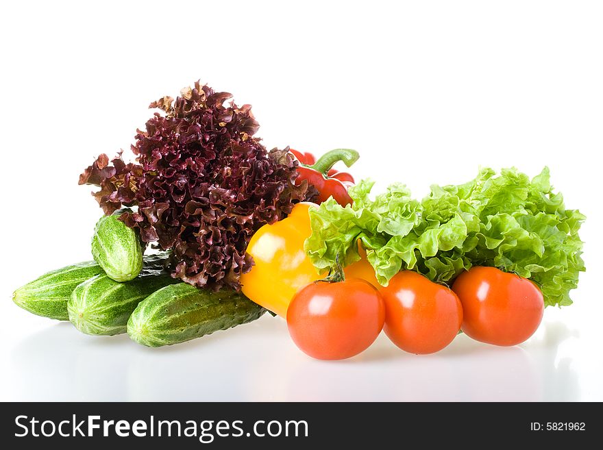 Fresh rav vegetables on a white background. Fresh rav vegetables on a white background