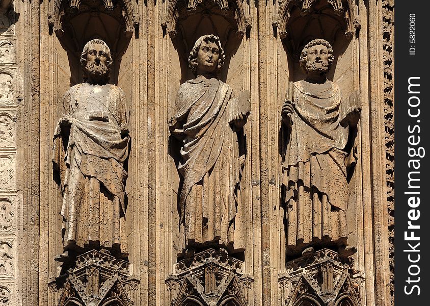 France Rouen: the gothic Cathedral of Rouen. The Norman cathedral contains the tomb of Richard the Lion heart. Detail of the facade