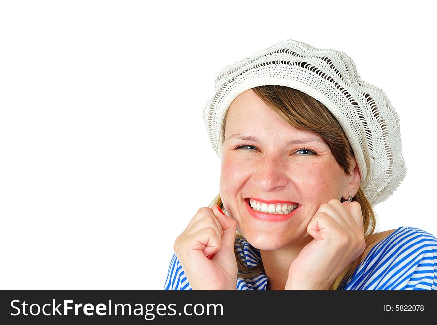 Portrait of the happy young woman, isolated on white