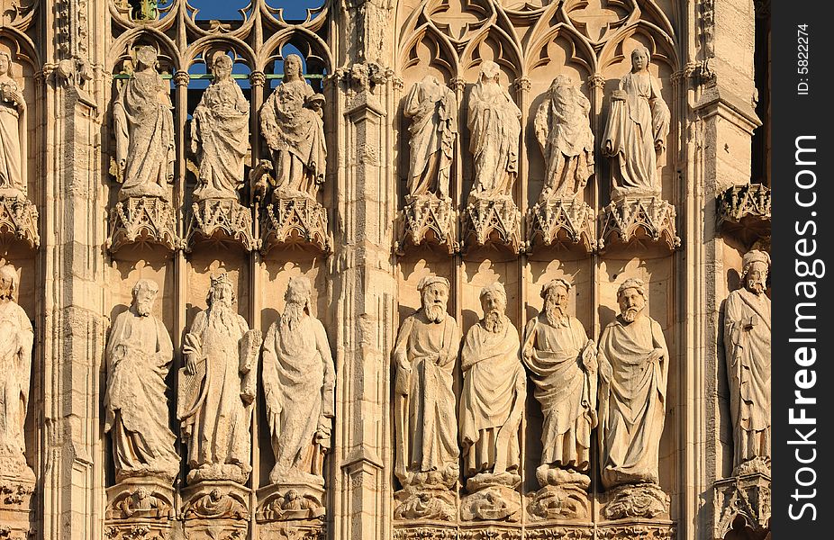 France Rouen: the gothic Cathedral of Rouen . The Norman cathedral contain the tomb of Richard the Lion heart. Detail of the facade