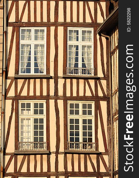 France Rouen: Typical Facade Of Normandy Houses