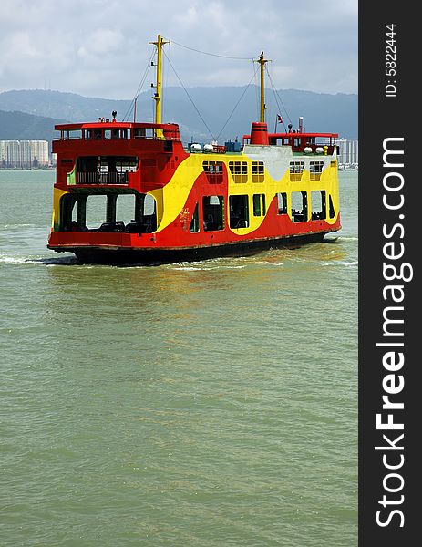 Bright Colorful ferry at the sea