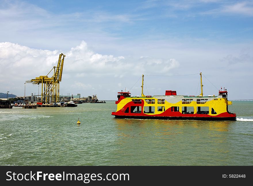 Bright Colorful ferry at the sea