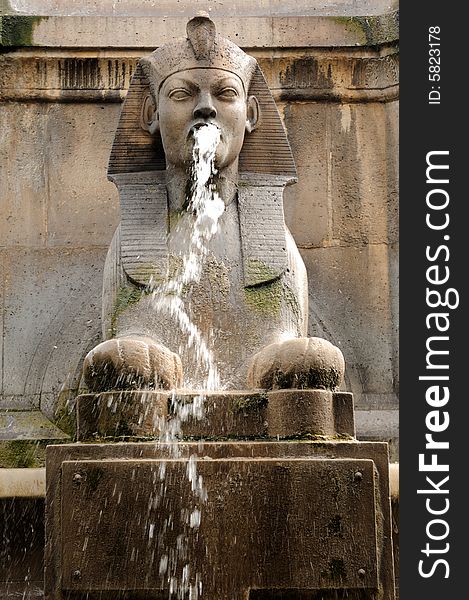 France Paris at the Saint Michell square. View of a detail from the central fountain , an Egyptian sphinx. France Paris at the Saint Michell square. View of a detail from the central fountain , an Egyptian sphinx