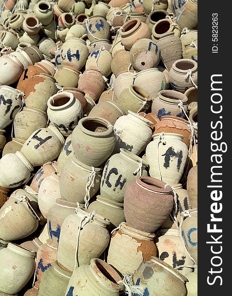 Stack of different kind of amphoras