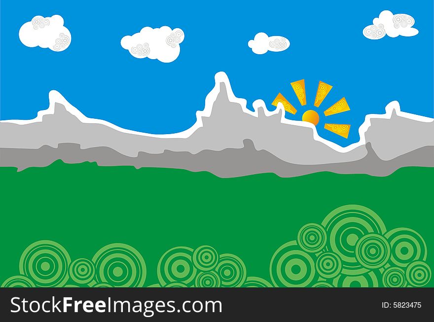 Landscape with fields and mountain. Vector illustration. Landscape with fields and mountain. Vector illustration