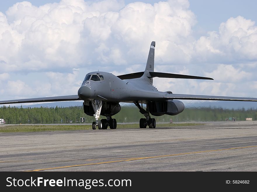 B-1B bomber aircraft photographed during taxi, a few minutes before take off and participating in red flag Alaska. B-1B bomber aircraft photographed during taxi, a few minutes before take off and participating in red flag Alaska.