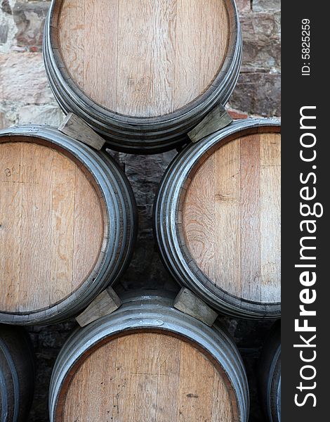 Barrels of Wine in a italian cellar. Barrels of Wine in a italian cellar