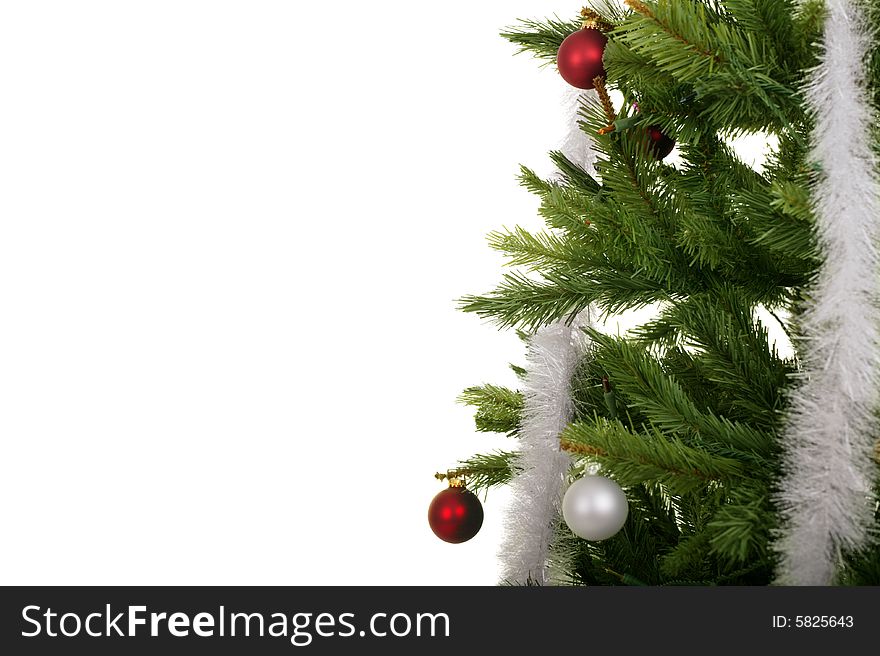 Close up christmas tree isolated in white background. Close up christmas tree isolated in white background