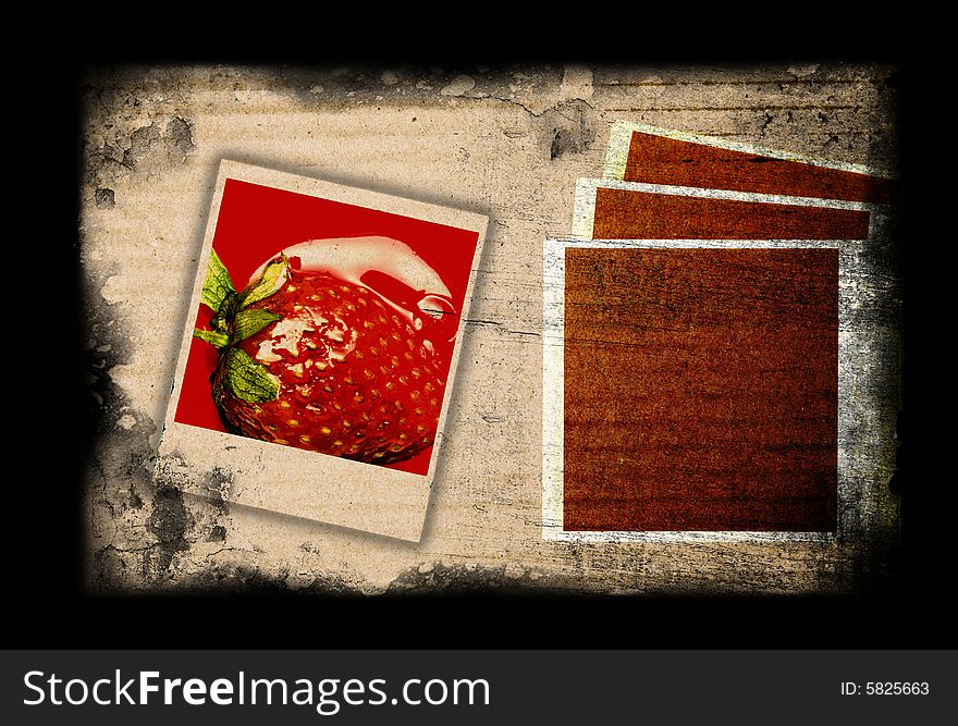 Camera Frame With Strawberry Image On Grunge Style Background. Camera Frame With Strawberry Image On Grunge Style Background