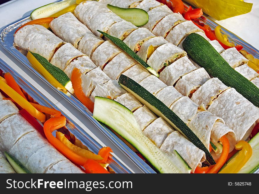 Fresh summer vegetable wrapped and cut in flour tortillas. Fresh summer vegetable wrapped and cut in flour tortillas.
