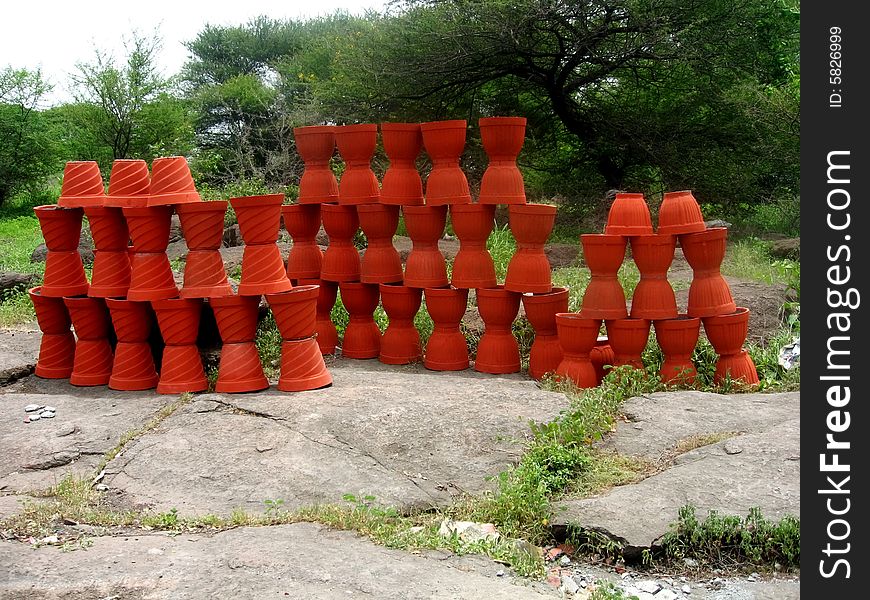 Red Cement Pots-I