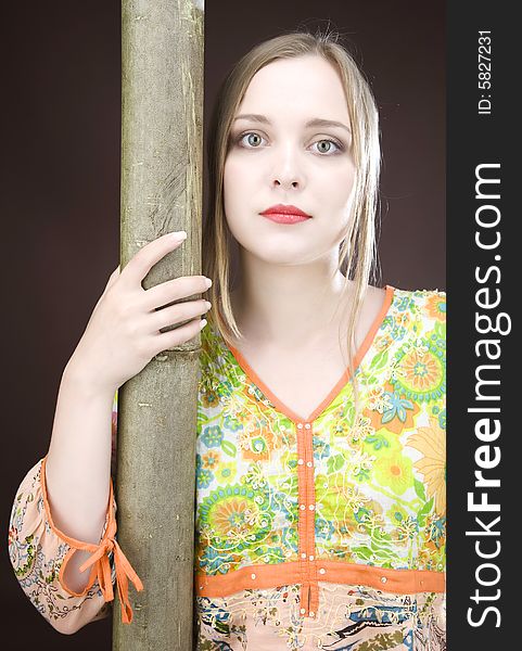 Young Beautiful Women And Bamboo Tree. Young Beautiful Women And Bamboo Tree