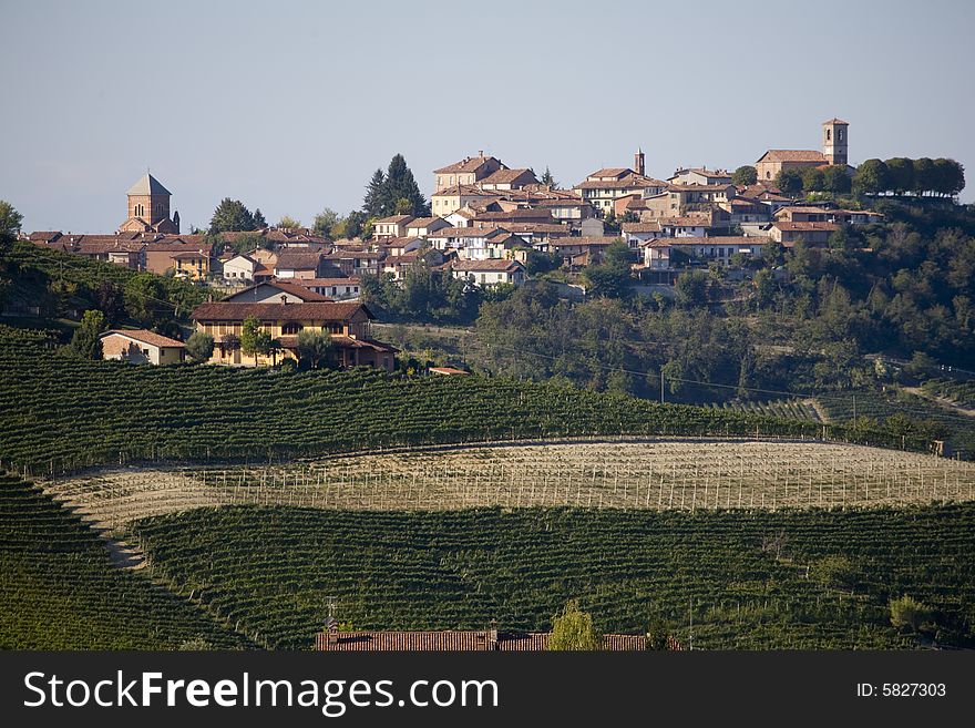 A italian hillside with view of village. A italian hillside with view of village