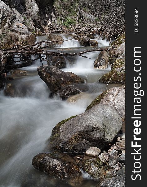 Rough mountain river in spring season. Background