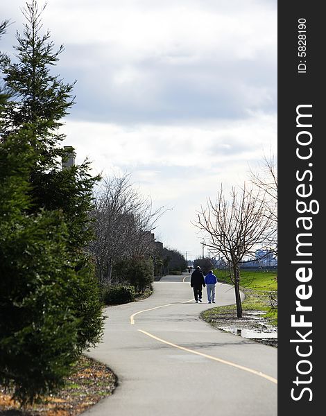 A bike path in a urban area