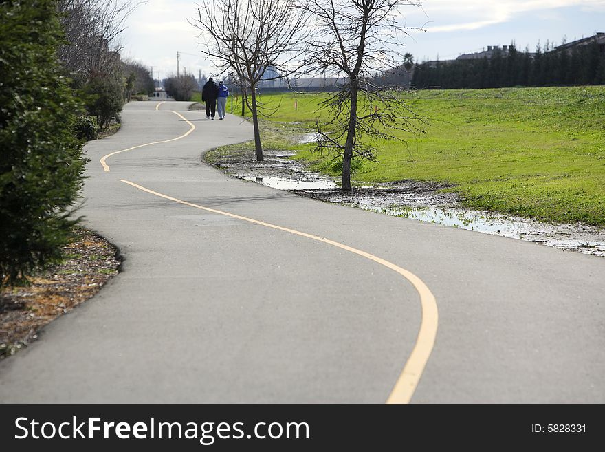 A bike path in a urban area